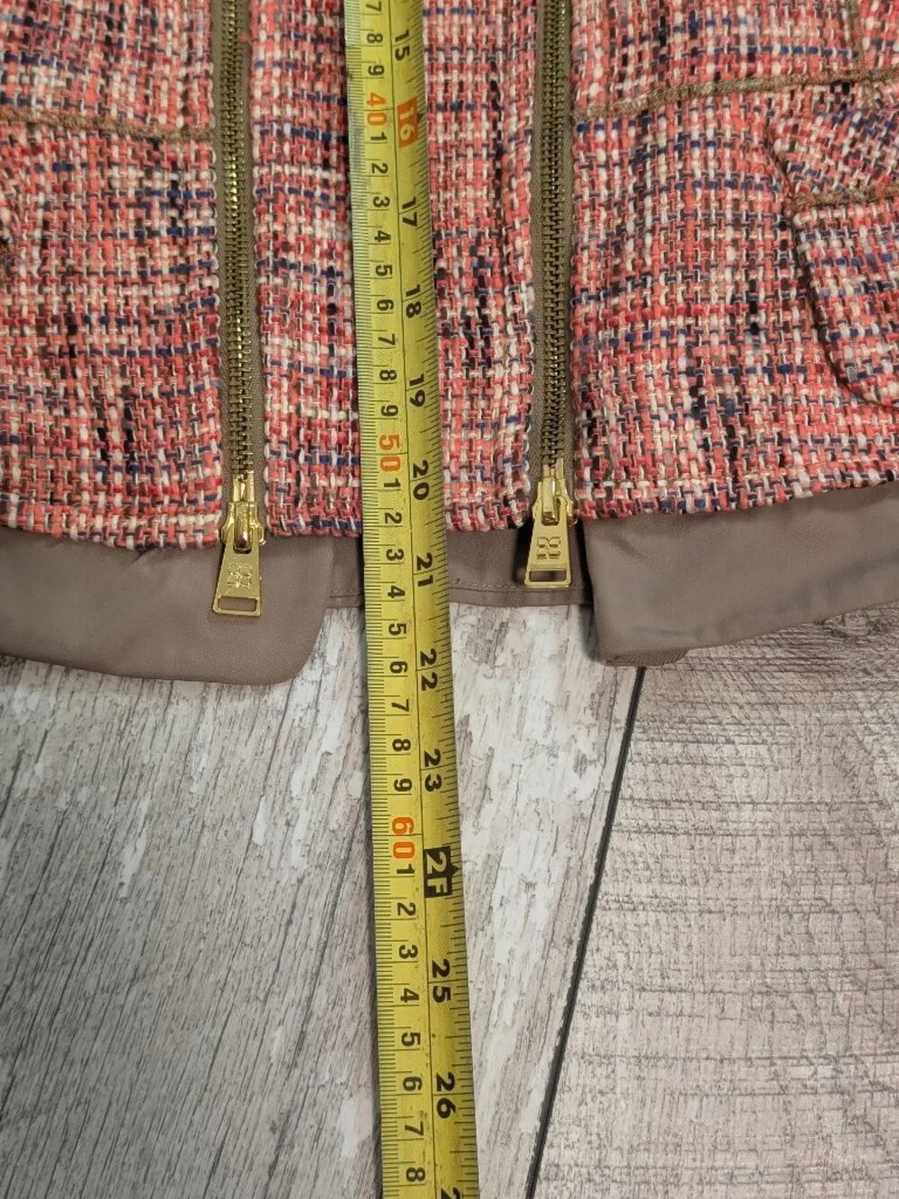 BCBGMAXAZRIA Pink Tweed Moto Jacket S Barbiecore Military Chic Y2K Glam EUC - Picture 12 of 12